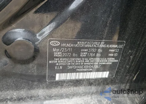 2011 Hyundai Elantra Gls из США, поврежденный, VIN 5NPDH4AEXBH047067